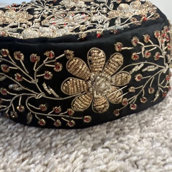 Vtg Indian Bullion Embroidered Pillbox Hat Christine Original Park Ave Beaded main image 8
